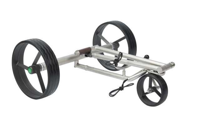 Lithium Elektro Golf Trolley Kolibri lago® K3, Edelbeschichtung in Titan-Optik, schnell-zerlegbar/-klappbar, mit Bergabfahrbremse, Fernbedienung als Option